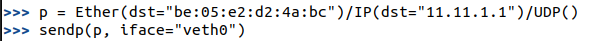 Sending packet from one veth0